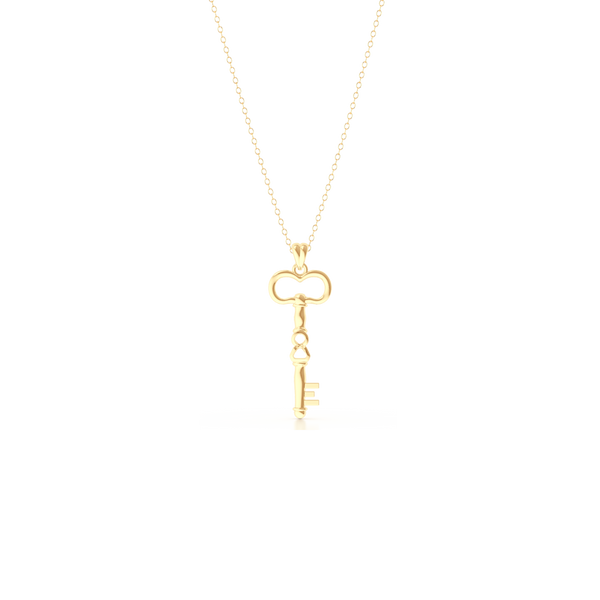 A unique skeleton key pendant necklace with an infinity detail.  Hand-fabricated in solid, sustainable 18K Yellow Gold. Available in three sizes.  Free Shipping for All USA Orders. 15-Day Returns | BASHERT JEWELRY | Boca Raton, Florida