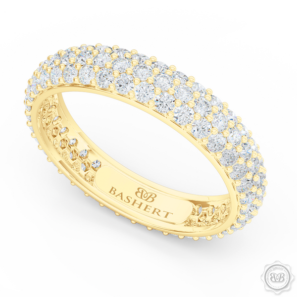 Three-row Diamond Eternity Wedding Band. Handcrafted in Classic Yellow Gold and Round Brilliant Diamonds. Free Shipping for All USA Orders. 30-Day Returns | BASHERT JEWELRY | Boca Raton, Florida