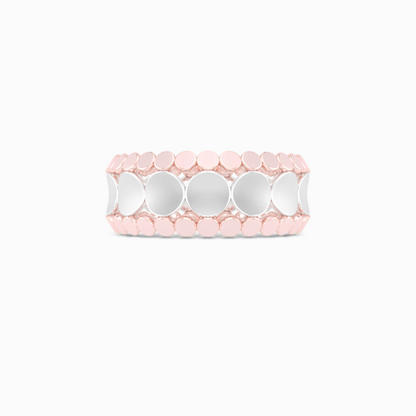 Uni-sex beveled wedding ring. Three-row comfort fit concave inner band with two beveled-edge outer bands. Hand-fabricated in tow-tone White and Rose Gold. Free Shipping All USA Orders. 15 Day Returns | BASHERT JEWELRY | Boca Raton Florida