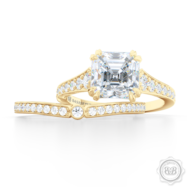 Whisper thin Diamond Wedding Band. Clean, Sophisticated Lines. Bead-Set Round Diamonds in Classic Yellow Gold. Free Shipping USA. 30 Day Returns | BASHERT JEWELRY | Boca Raton, Florida 