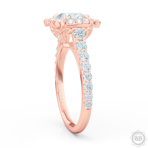 Unique, Nature-Inspired East-West Oval Halo Engagement Ring.  Handcrafted in Romantic Rose Gold. GIA Certified Oval Diamond Tailored for Your Budget. Free Shipping USA. 30-Day Returns | BASHERT JEWELRY | Boca Raton, Florida