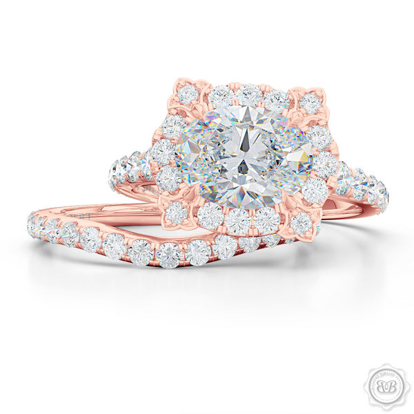 Unique, Nature-Inspired East-West Oval Halo Engagement Ring.  Handcrafted in Romantic Rose Gold. GIA Certified Oval Diamond Tailored for Your Budget. Free Shipping USA. 30-Day Returns | BASHERT JEWELRY | Boca Raton, Florida