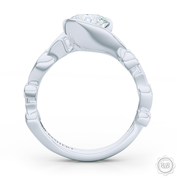 Elegant Wrap-Around Rose-Vine Solitaire Engagement Ring, crafted in White Gold or Precious Platinum. GIA Certified Round Brilliant Diamond. Free Shipping USA.  30-Day Returns | BASHERT JEWELRY | Boca Raton, Florida.