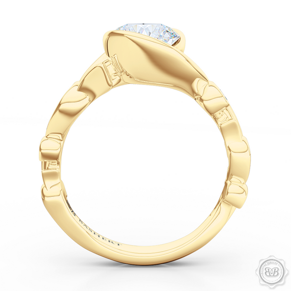 Elegant Wrap-Around Rose-Vine Solitaire Engagement Ring, crafted in Classic Yellow Gold. GIA Certified Diamond. Free Shipping USA.  30-Day Returns | BASHERT JEWELRY | Boca Raton, Florida.
