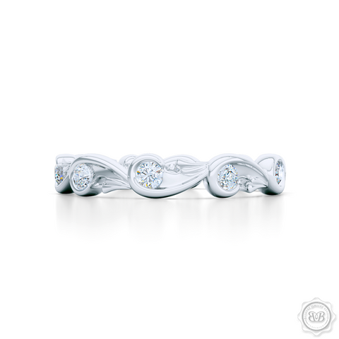 Rose-Vine Motif Eternity Diamond Wedding Band. Handcrafted in White Gold or Platinum, and adorned with Round Brilliant  Diamonds. Free Shipping for All USA Orders. 30 Day Returns | BASHERT JEWELRY | Boca Raton, Florida