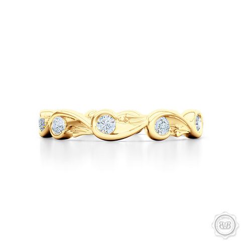 Rose-Vine Motif Eternity Diamond Wedding Band. Handcrafted in Classic Yellow Gold, and adorned with Round Brilliant  Diamonds. Free Shipping for All USA Orders. 30 Day Returns | BASHERT JEWELRY | Boca Raton, Florida